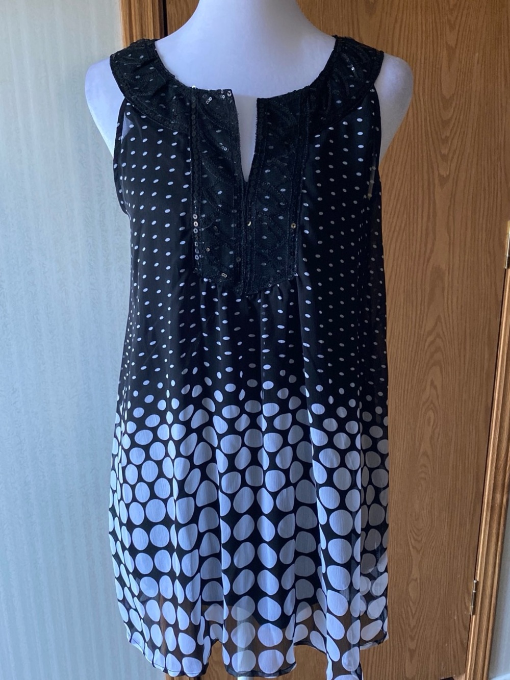 FYLO Black and White Polka Dot Sleeveless Mini Dress